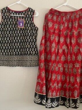 Indian ethnic block print skirt and blouse.